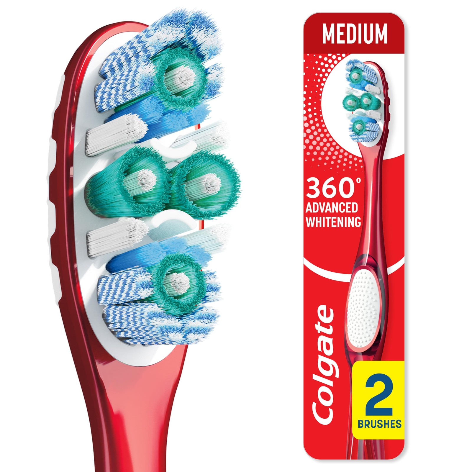 360 Advanced Whitening Toothbrush with Medium Bristles, 2 Pack