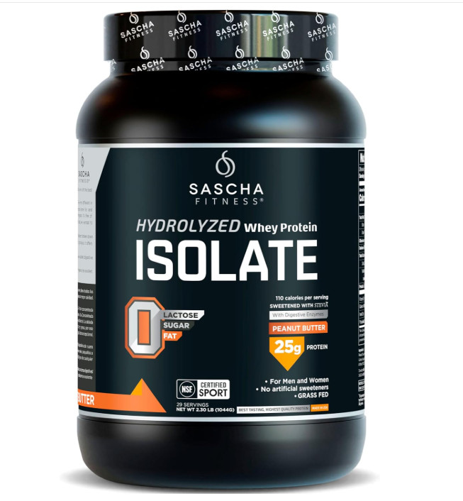 Sascha Fitness Hydrolyzed Whey Isolate Peanut Butter 2.3lb Grass Fed Protein