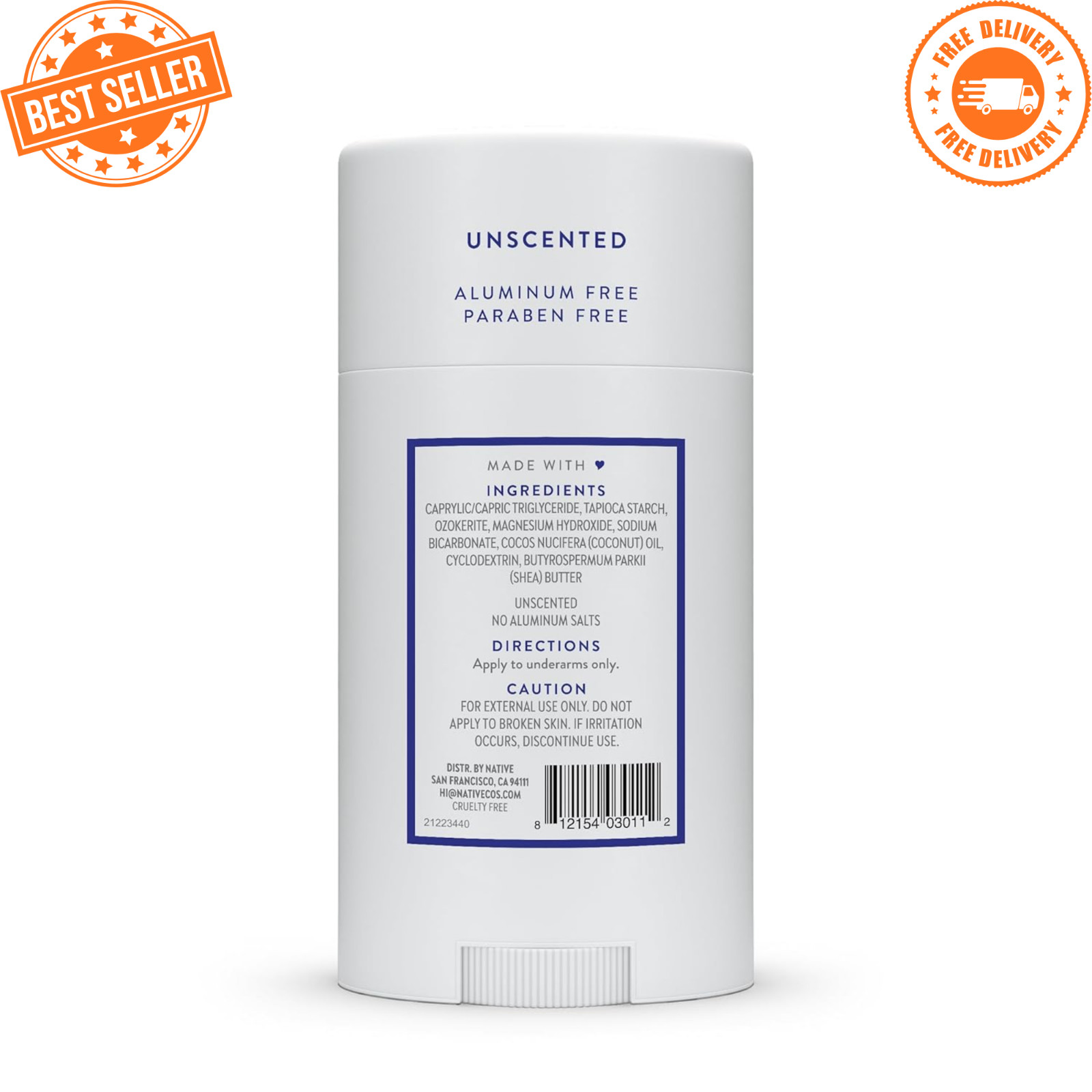 Native Deodorant Unscented Natural Aluminum Free 72Hr Odor Control 2.65oz NEW