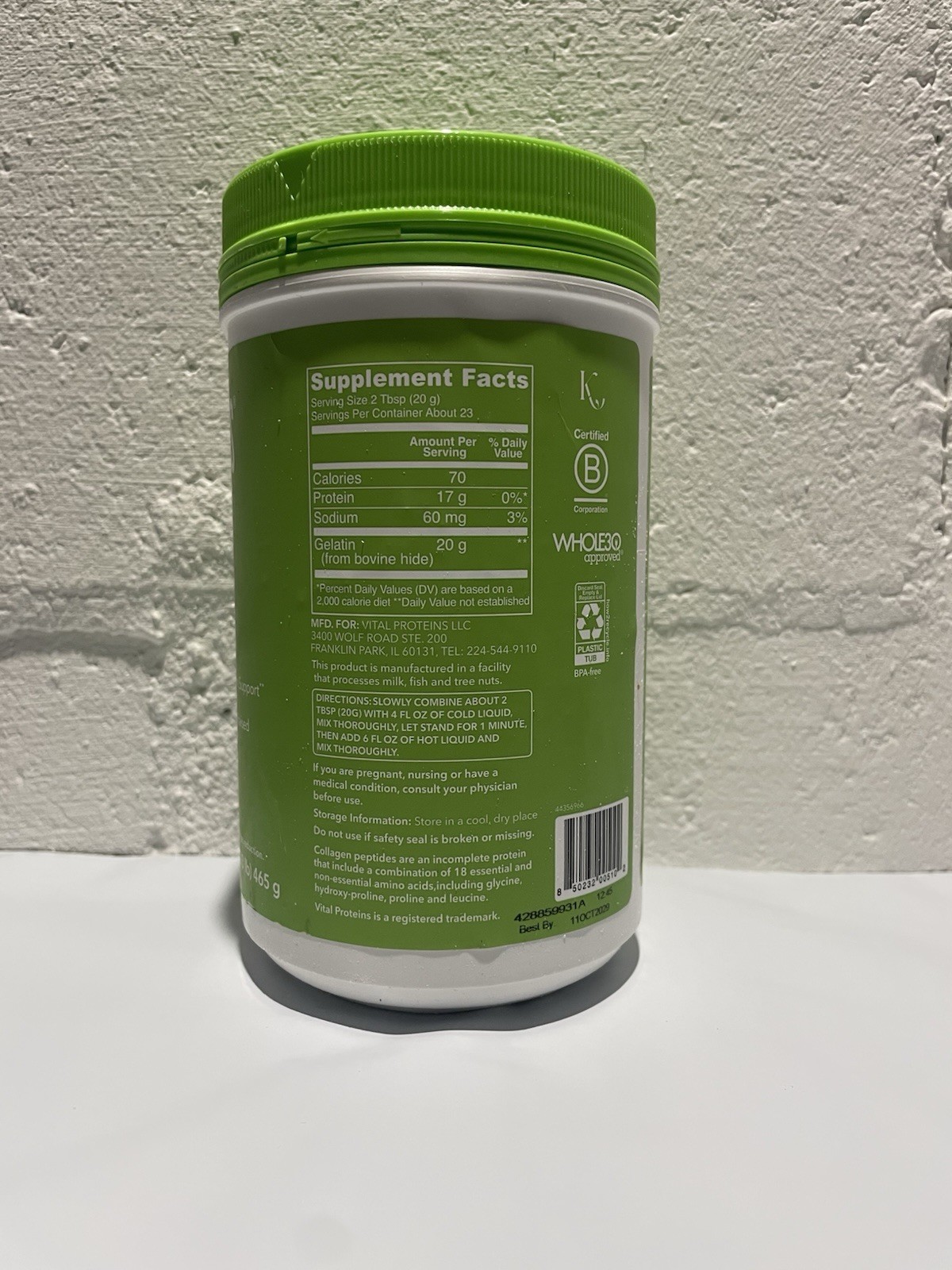 Vital Proteins Unflavored Beef Gelatin 16.4 oz Exp 2029