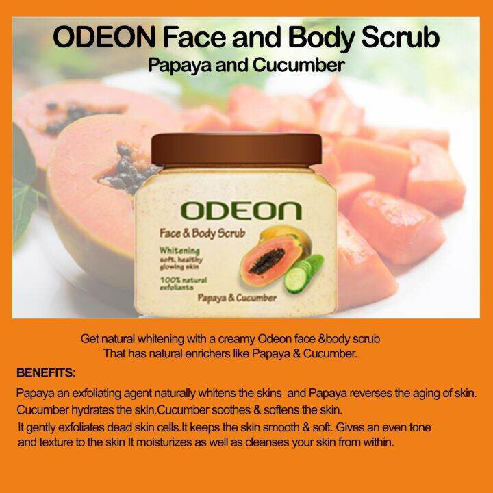 2 x ODEON FACE & BODY SCRUB PAPAYA & CUCUMBER BRIGHTEN DULL SKIN 500ml