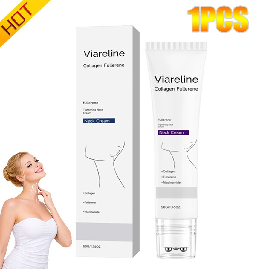 1-3PCS Collagen Fullerene Neck Cream Firming Tightening with Roller 50g ~ 20%OFF