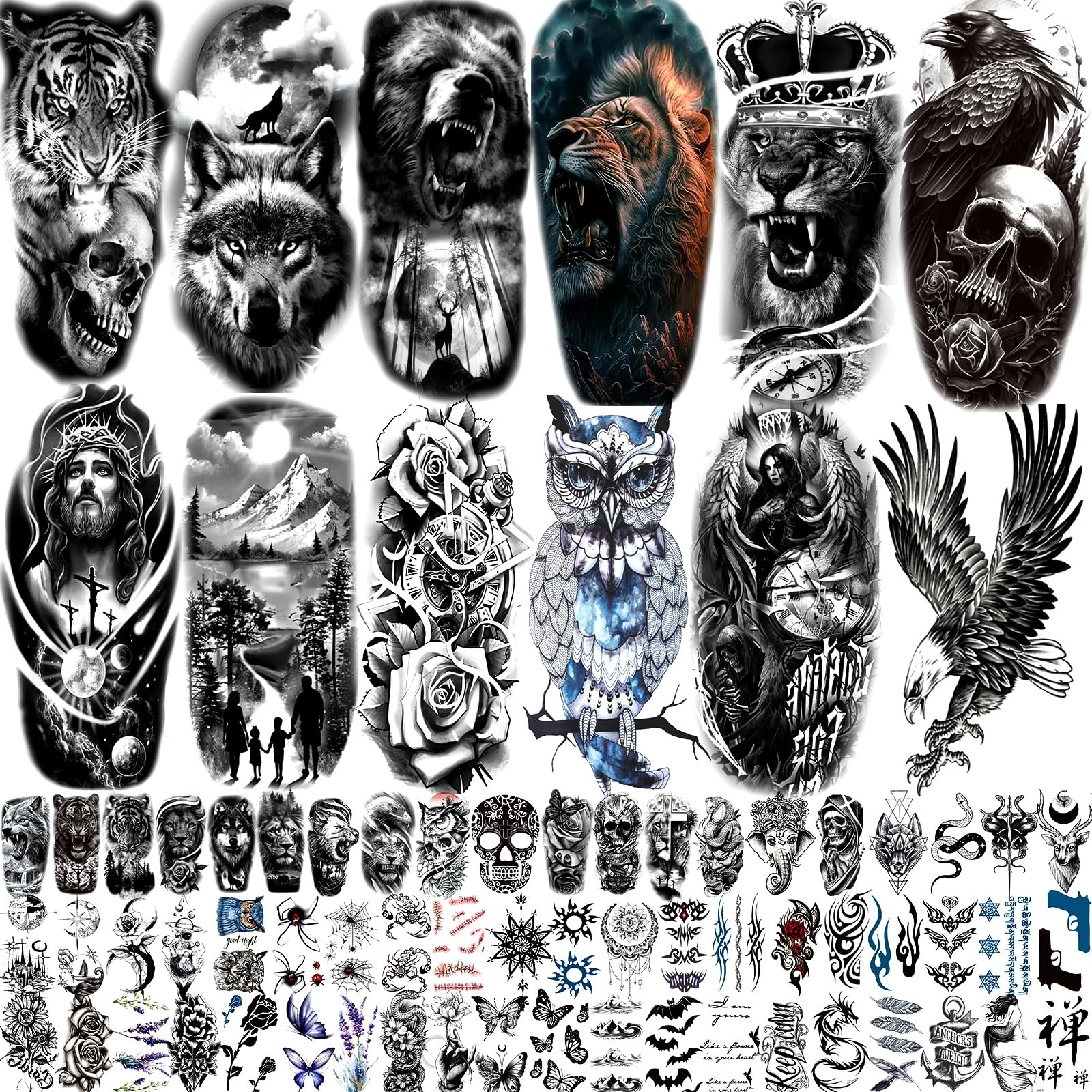 82 Sheets Temporary Tattoos Stickers, Fake Body Arm Chest Medium, Multicolor