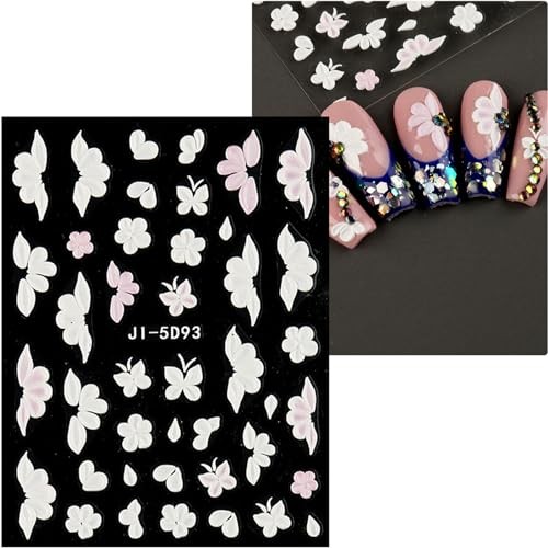 6 Sheets 3D Embossed Flower Butterfly Nail Art Stickers Decals Self-Adhesive