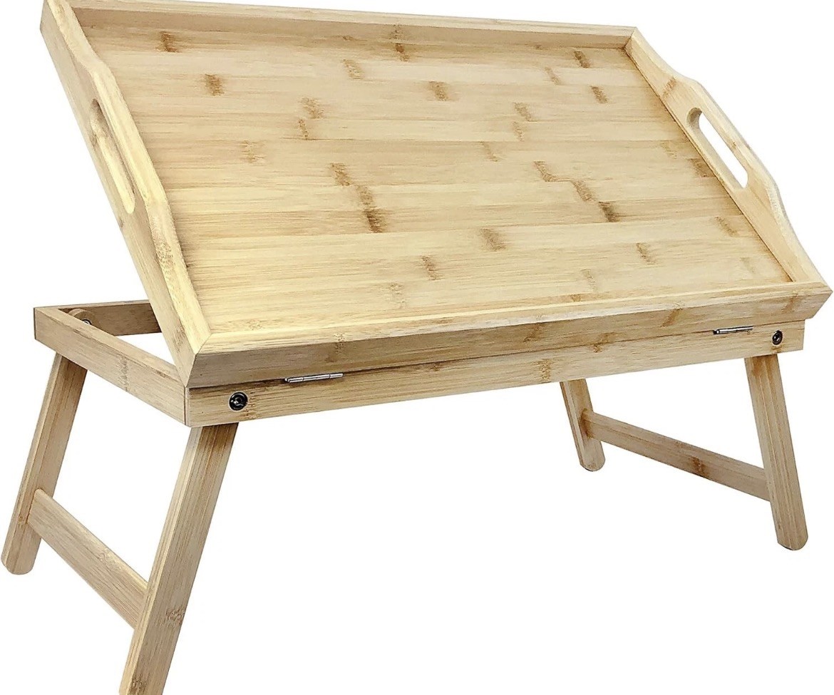 Essential Supply Bamboo Bed and Lap Tray with Flip up Top, Raised Edge and Handl