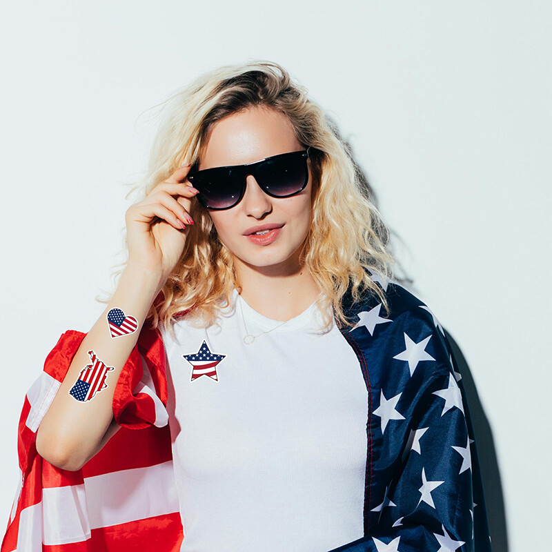 96PCS USA Flag Temporary Tattoos 8 Sheets Fourth of July Face Arm Stickers