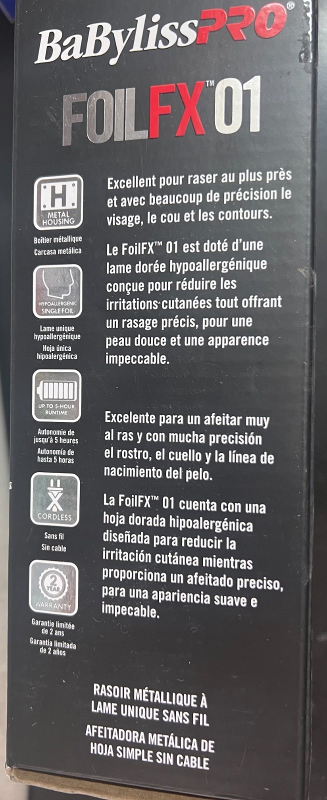 Babyliss Pro FoilFX 01 Single Foil Shaver Item # FXFS1 Open Box 0234OB