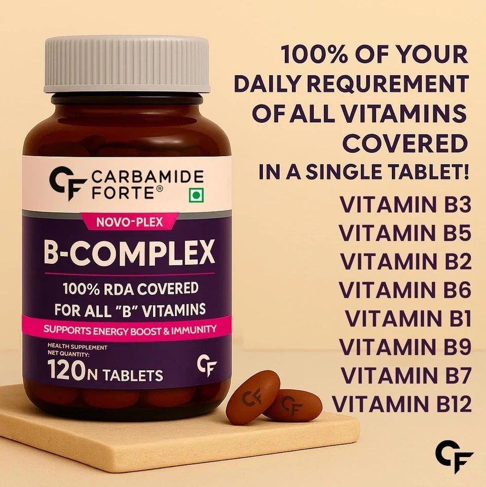 Carbamide Forte Vitamin B1 B2 B3 B5 B6 B9 B12 Complex 120 Tablets for Vitality