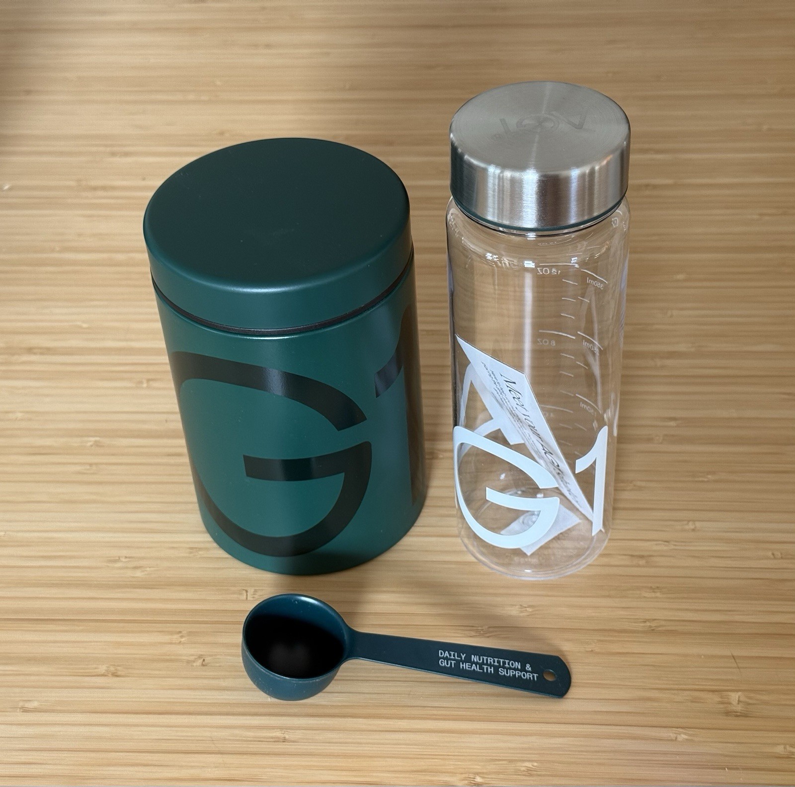 AG1 Athletic Greens Metal Canister with Metal Scoop and Mixing Bottle