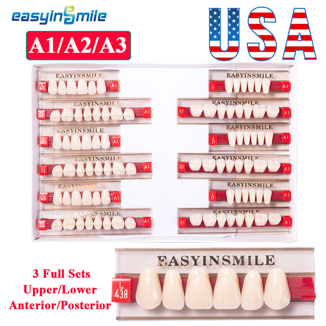 84/96pc Dental acrylic resin denture teeth DIY false teeth A1/A2/A3 Upper/Lower
