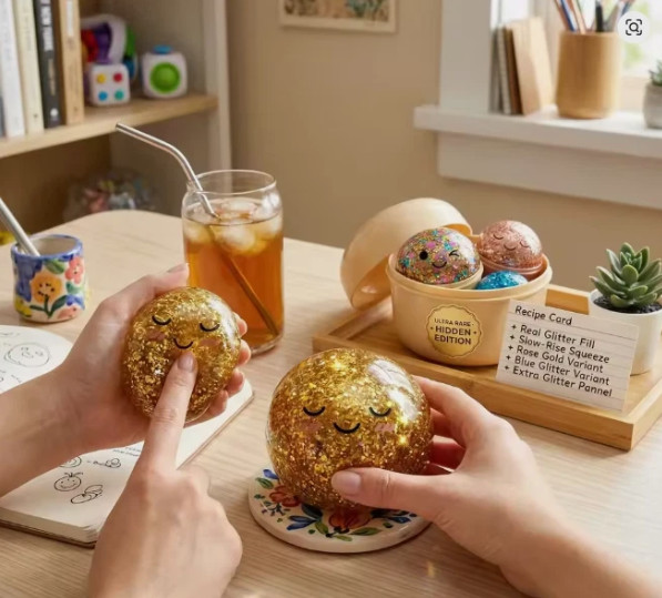 Ultra Rare Gold Glitter Dumpling Squishy Slow Rise Stress Toy