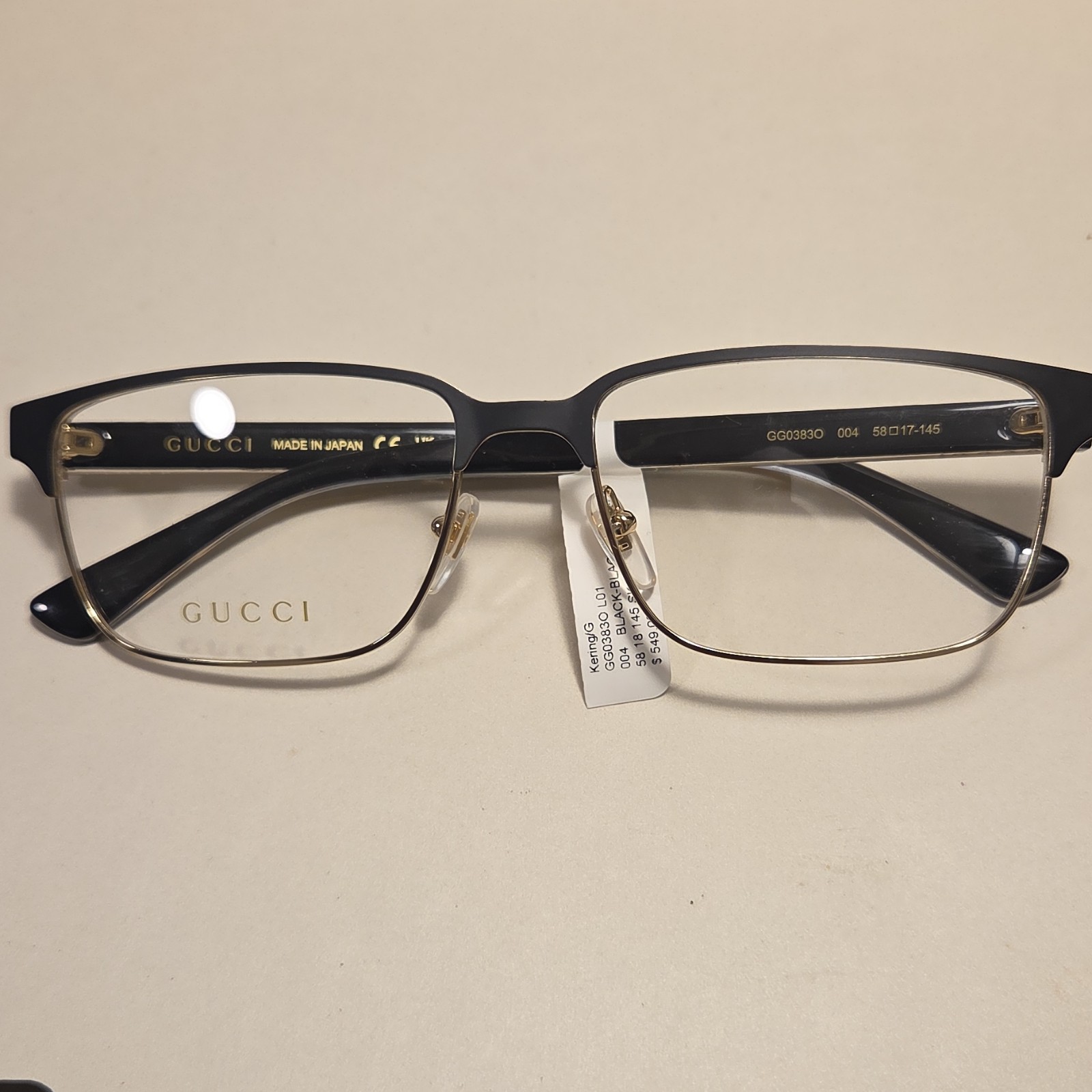 Gucci GG0383O Square Full Rim Black Gold Metal Eyeglass Frames