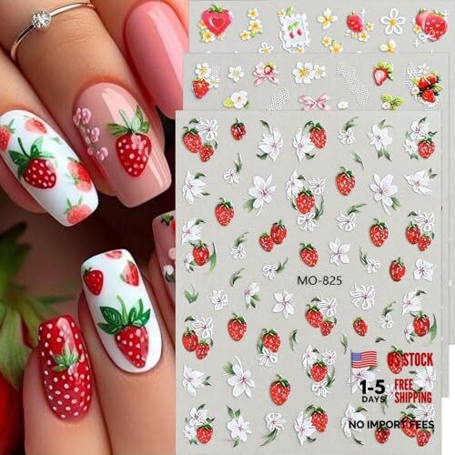 Strawberry Nail Stickers Flower Nail Decals Fruit Nail Art Strawberry & Flower