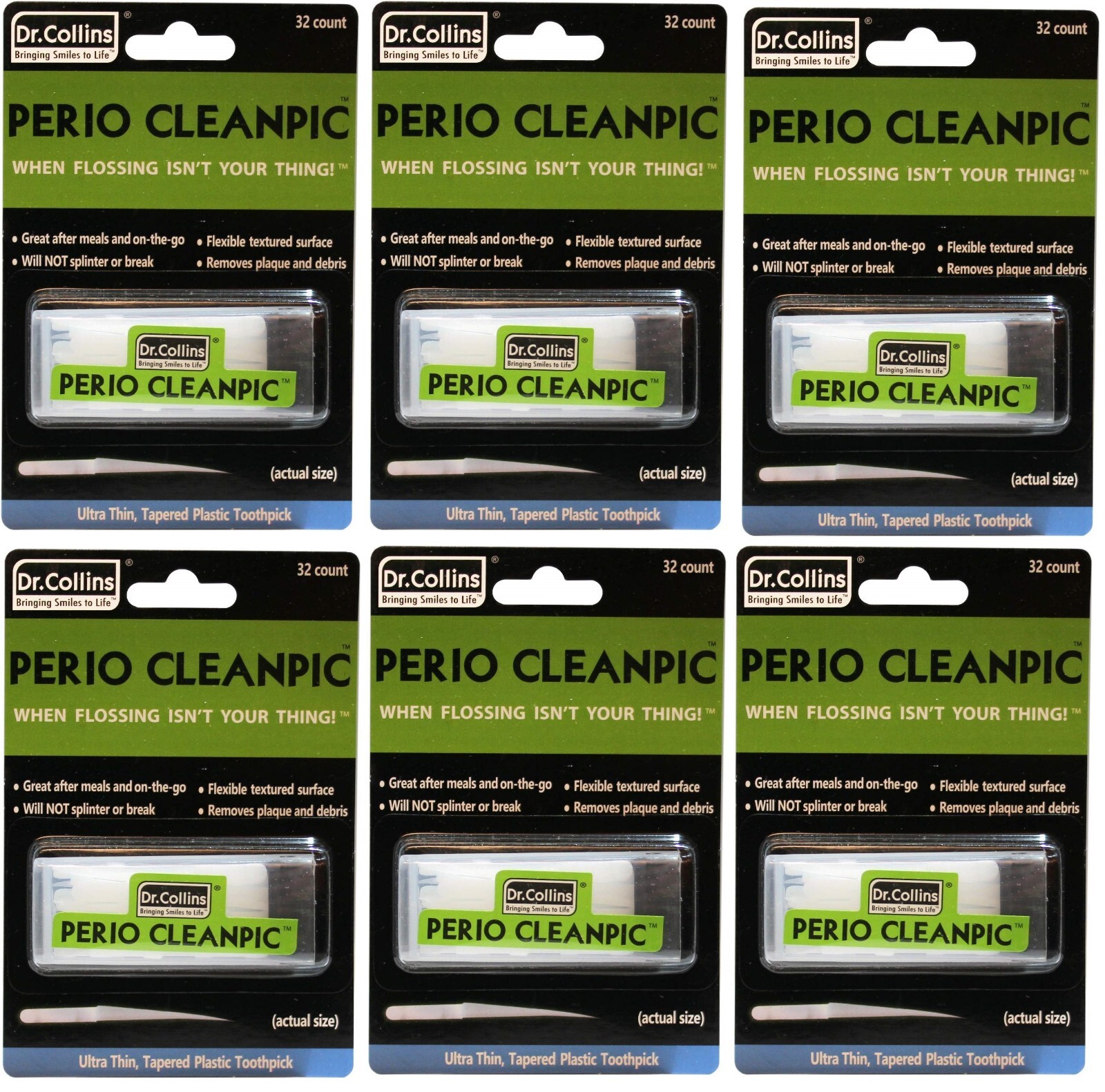 Dr. Collins Perio CleanPic, 32 picks each (6 Pack)