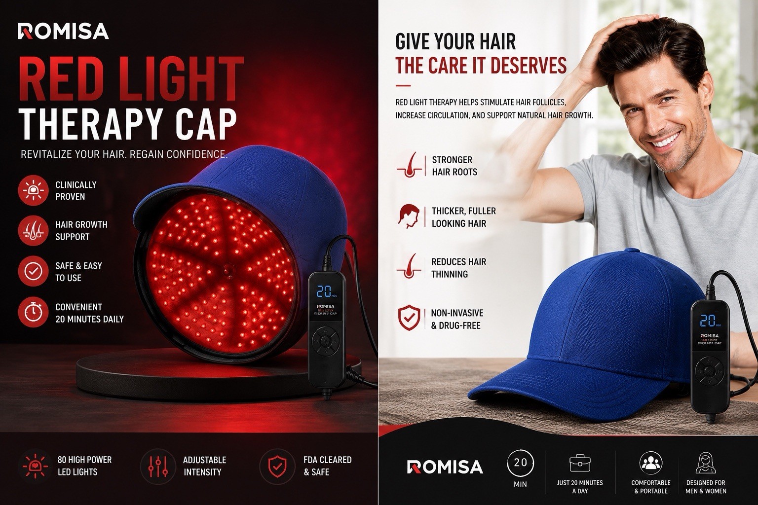 Romisa Red Light Therapy Cap Hair Growth Hat 660nm 850nm 940nm CHZL-B180BU B2