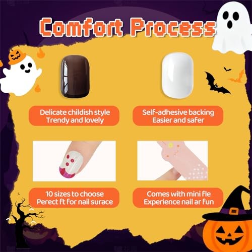 144Pcs Kids Press on Nails for Halloween Children Girls Press Halloween Style