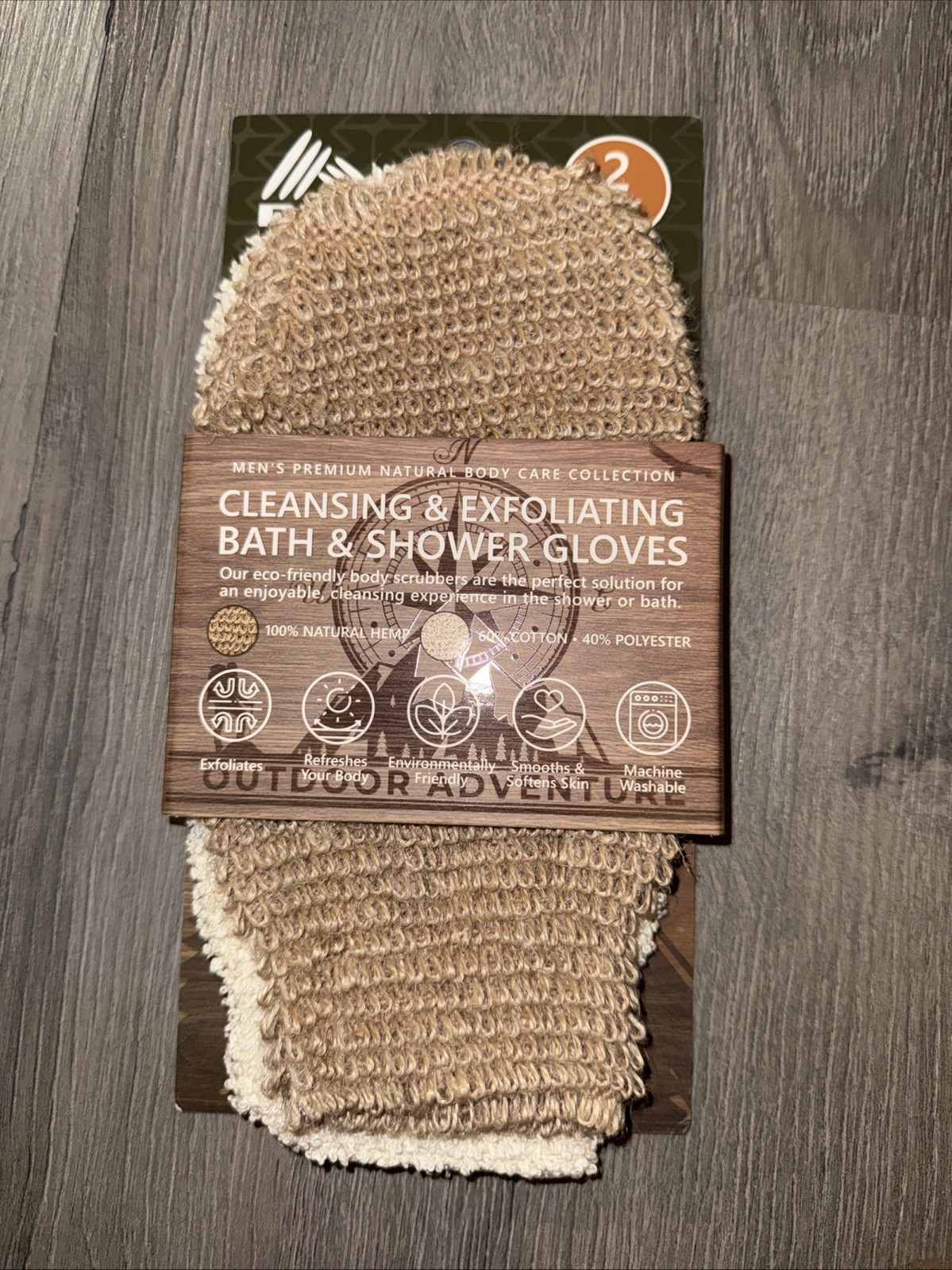 RBX NEW Cleansing Bath Shower Exfoliating Gloves 2pcs Hemp Cotton/Polyester