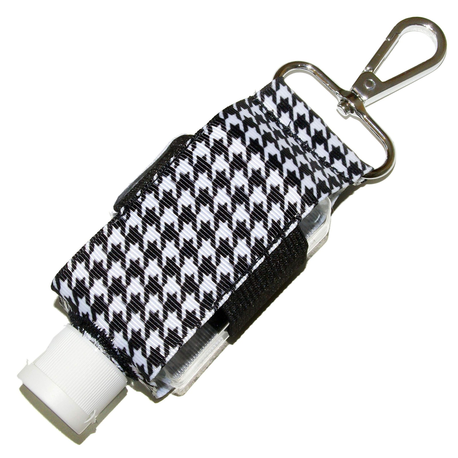Hand Sanitizer Holder With Refillable Container – Black & White Houndstooth C…