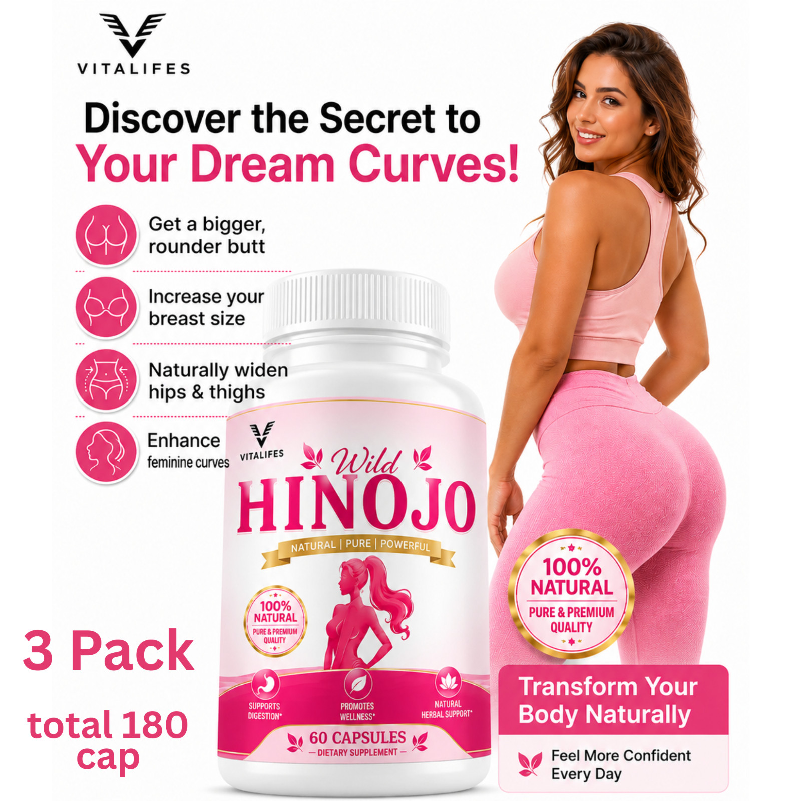 (PACK OF 3) Bigger Bust , Booty & HIPS – Aguaje + Maca + Wild Hinojo Capsules