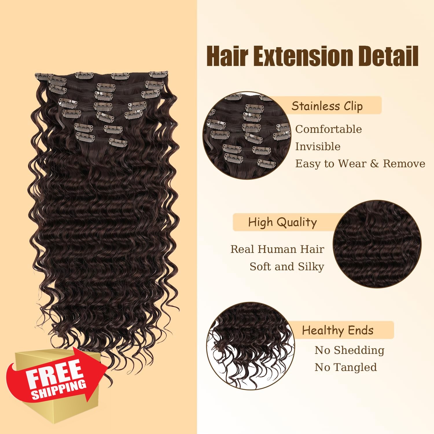 Lakaisa 14 Inch #4 Brown Clip Hair Extensions 120g