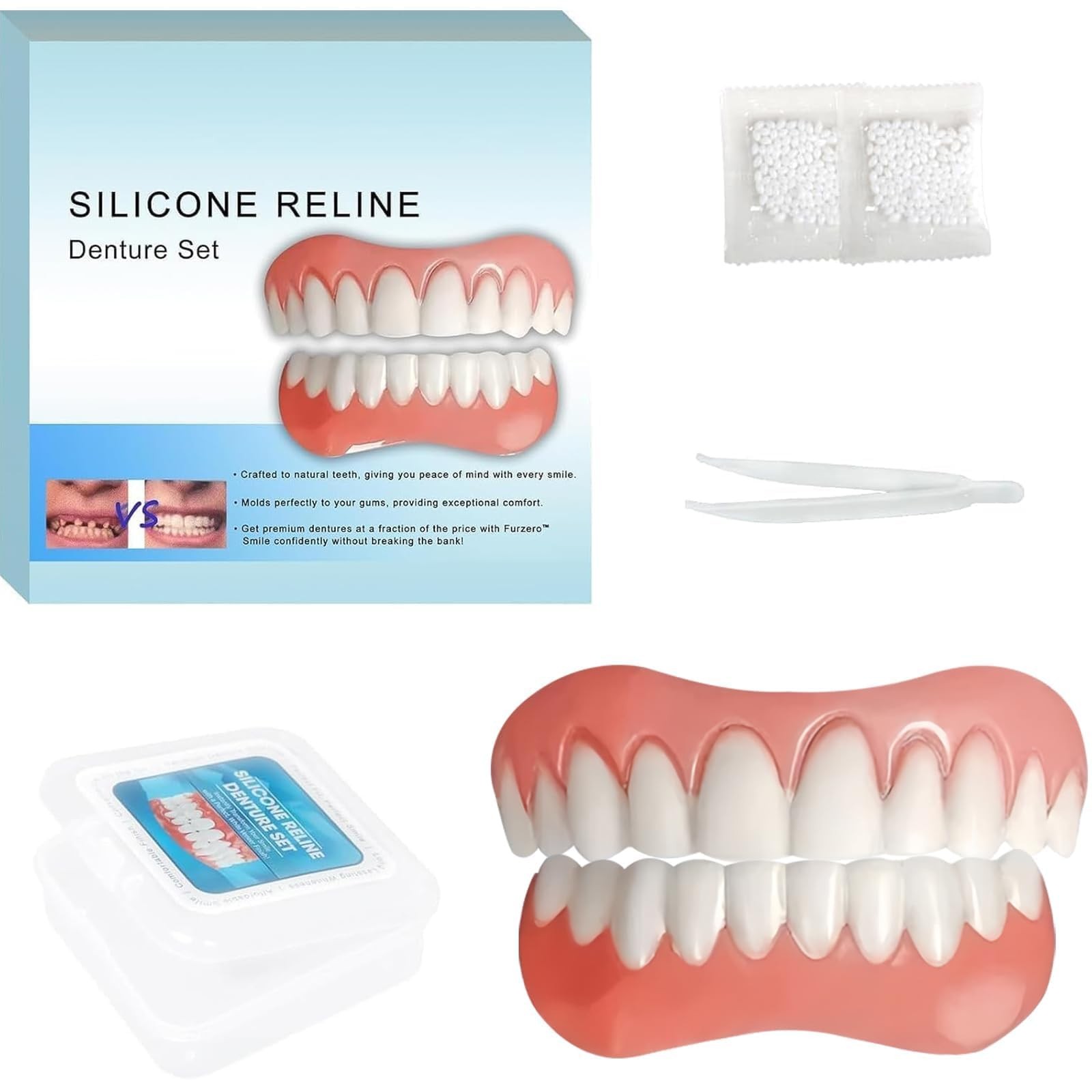 Moldable False Teeth, Dentures for Women and Men, Upper and Lower Silicone Dentu