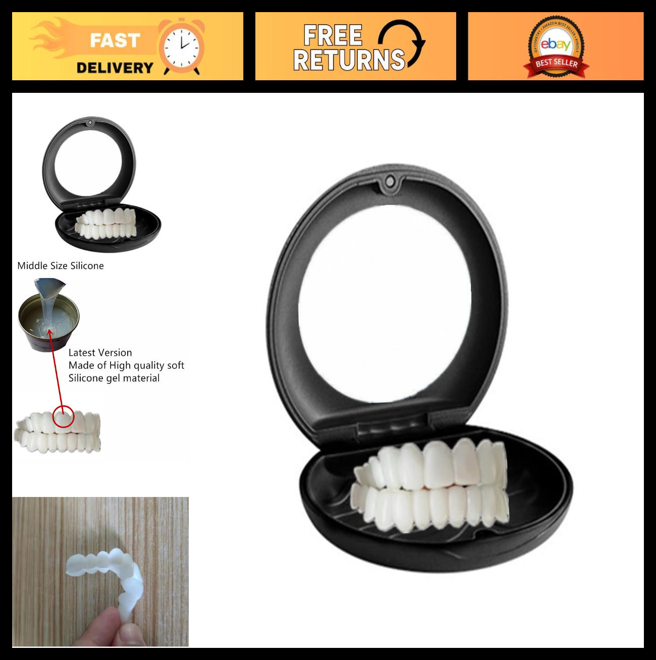Silicone Gel Snap-On Perfect Smile Upper & Lower Teeth Braces with Storage Box &