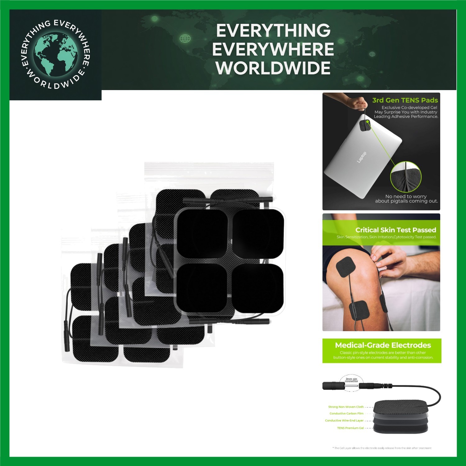 Safe & Flexible 20 Set TENS Unit Pads – Black Electrotherapy Electrode Patches