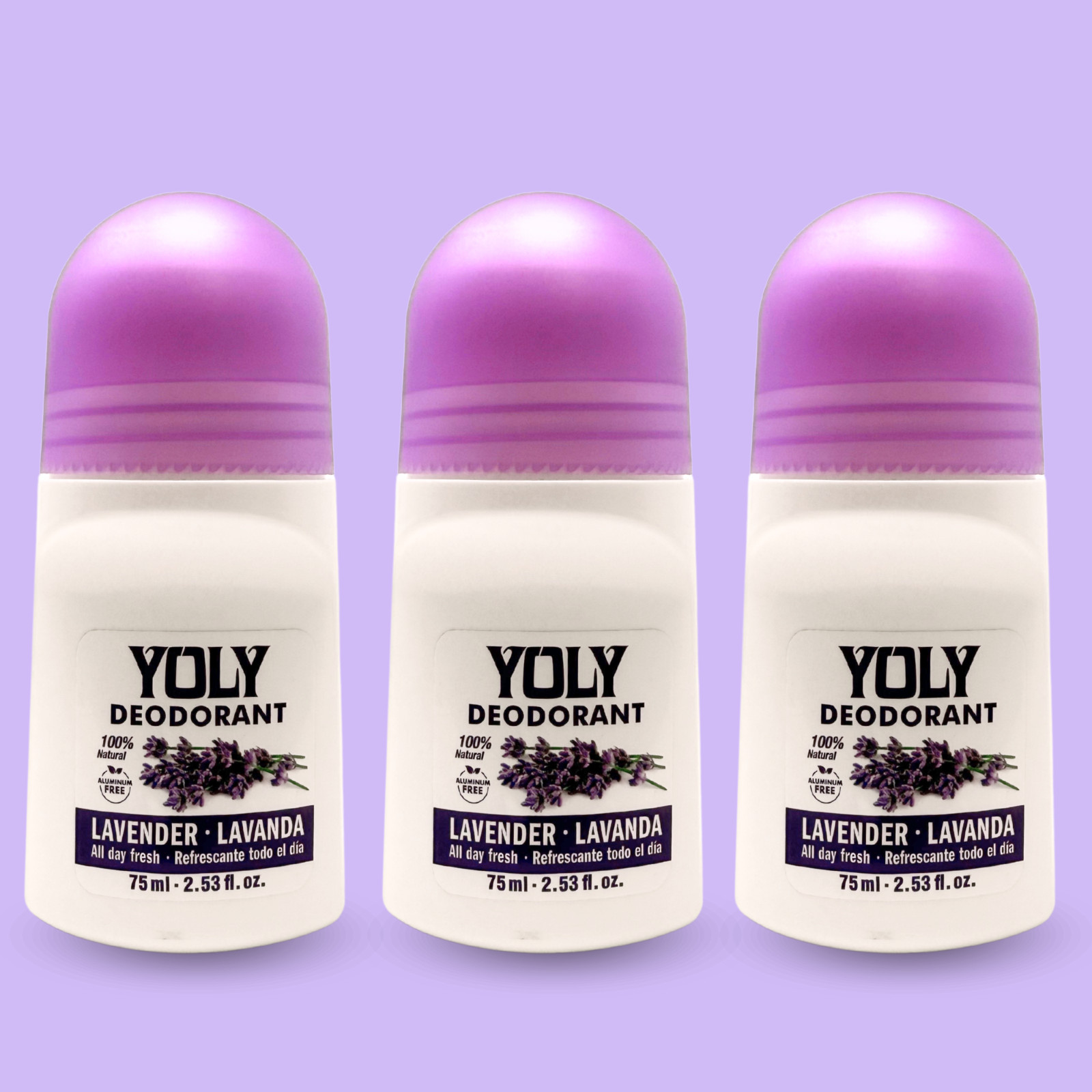 Yoly Lavender Deodorant – All Day Fresh, Aluminum Free 2.53 fl oz (3-Pack)