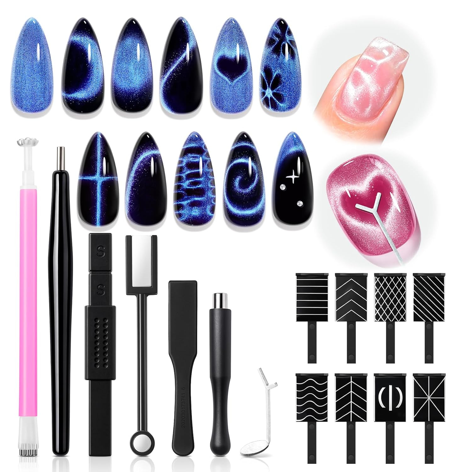 Cat Eye Magnet Set, 15PCS Multi-Shape Nail Magnet for Cateye Gel Polish, Heart M