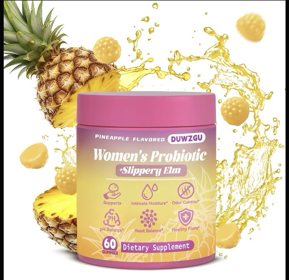 Femenine Probiotic Gummie-pineapple Flavor ,Support PH Balance & Dryness Relief