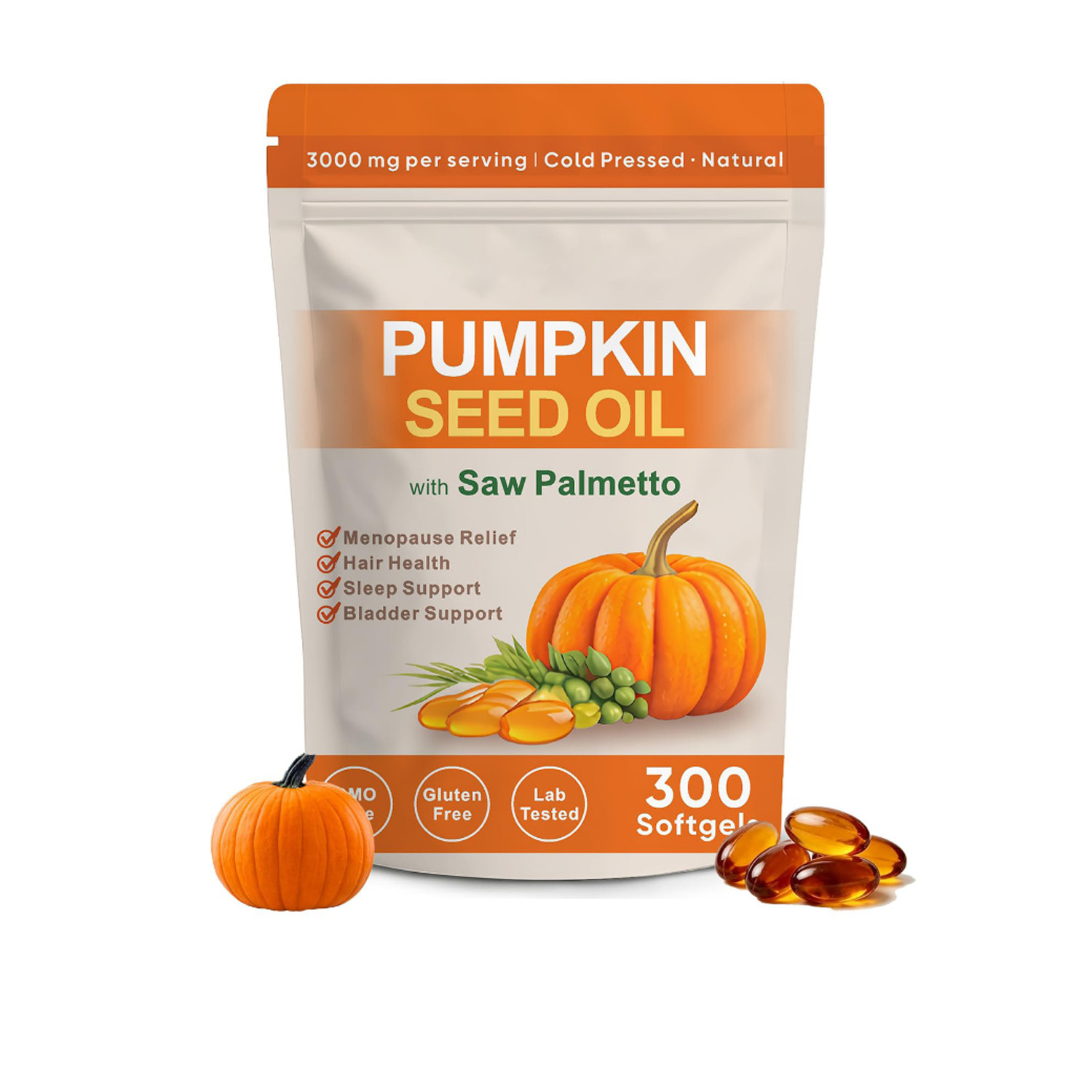 Everly Pumpkin Seed Oil with Saw Palmetto, Cold Pressed Pumpkin Seed oil,300ct