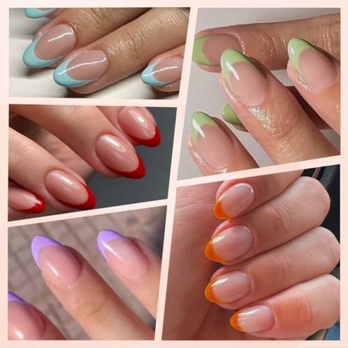 9 Colors French Tip Press on Nails Short Almond Fake Nails French Nails Style-8