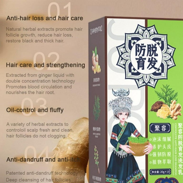 YUEYAN 10pc/box Polygonum Ginger Plant Extract Anti-Hair Loss Hair Shampoo