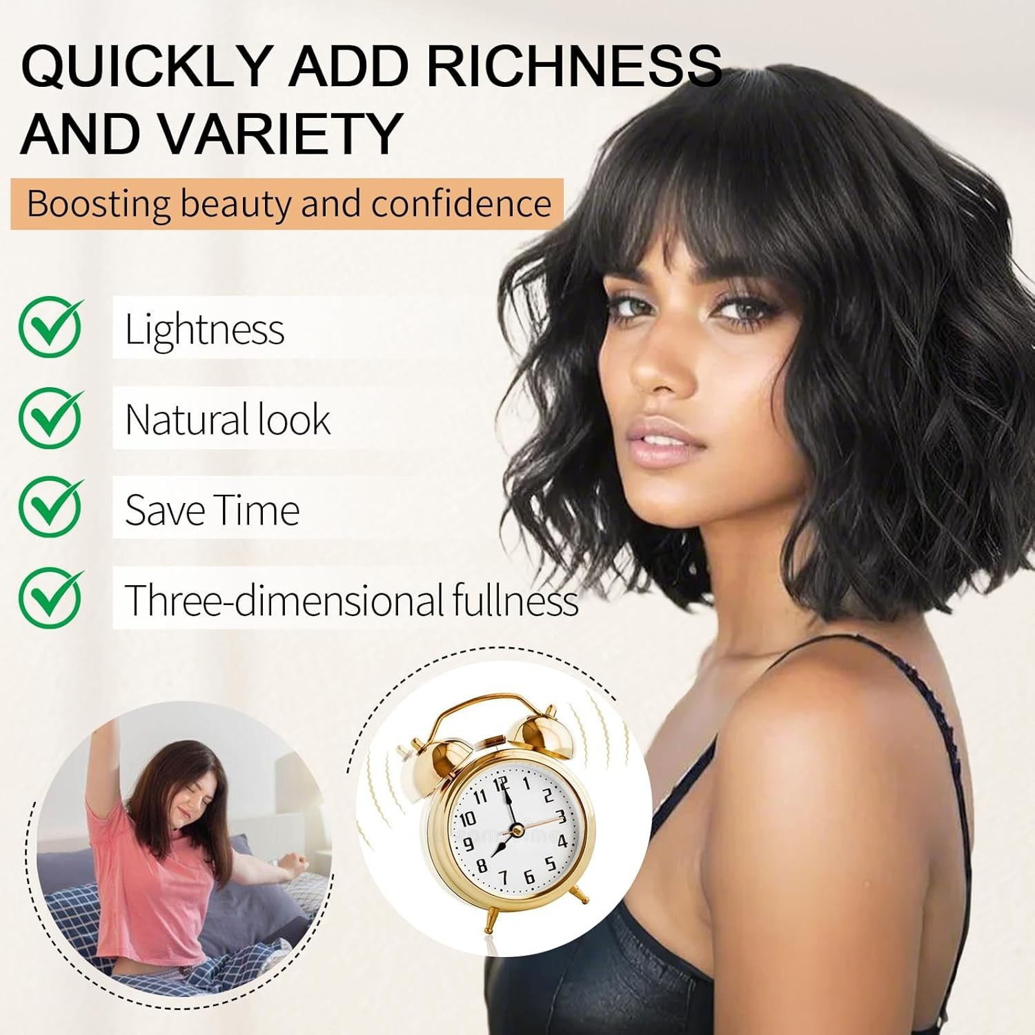 Mixed Blonde Bob Wavy Wigs with Bangs, Short Grey Blonde Bob Wig Loose Wave Synt