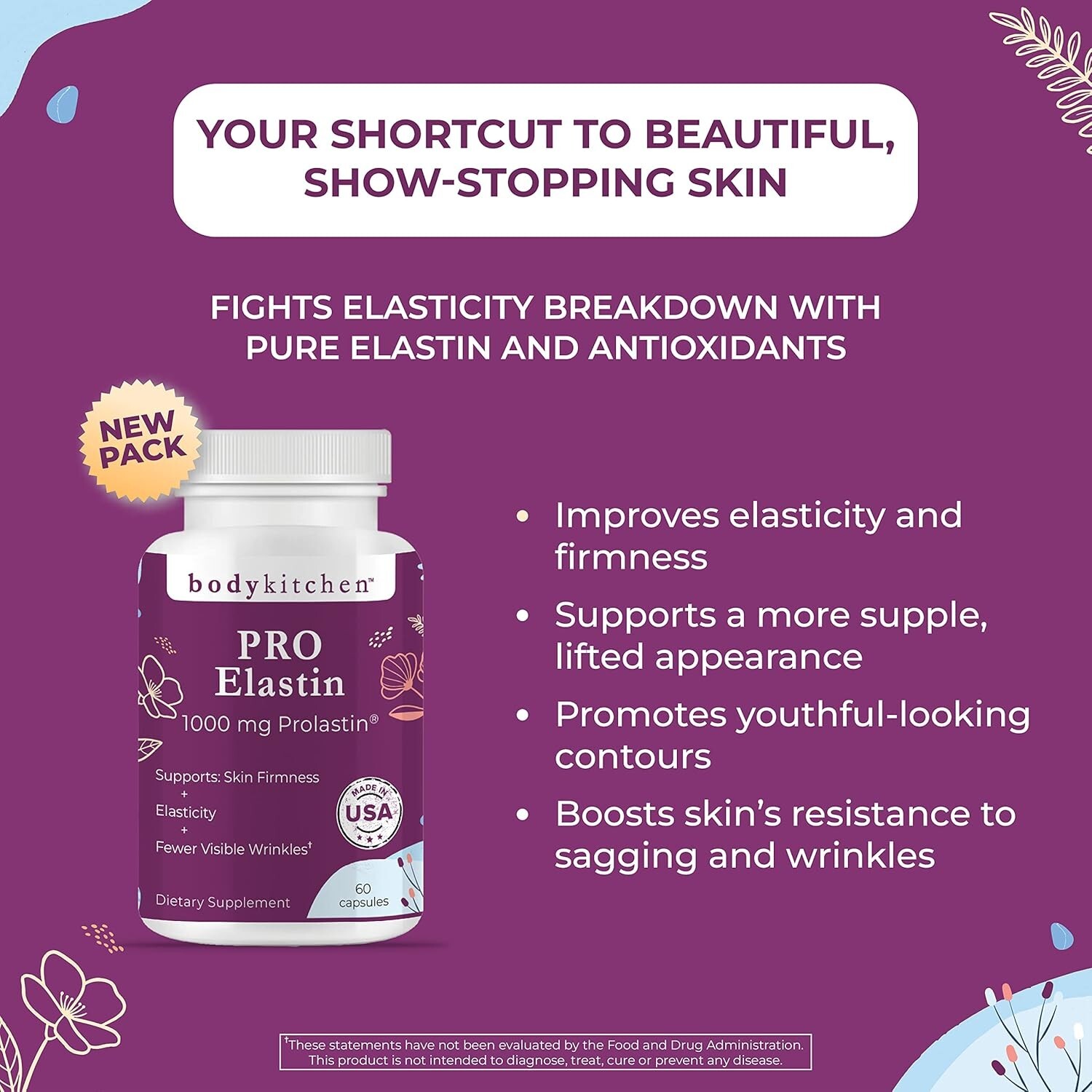 Natural Pro-Elastin 1000 mg – Improve Elasticity & Reduce Aging Signs