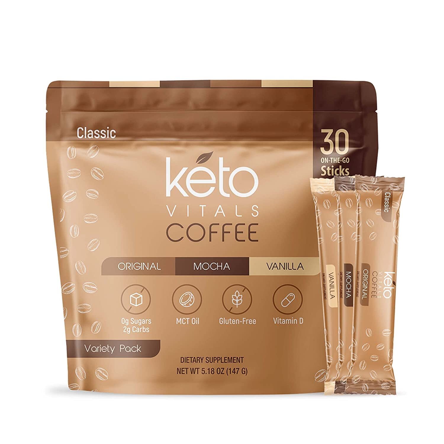 Keto Vitals Instant Keto Coffee Powder Sweetened Instant Coffee Packets 30 Count