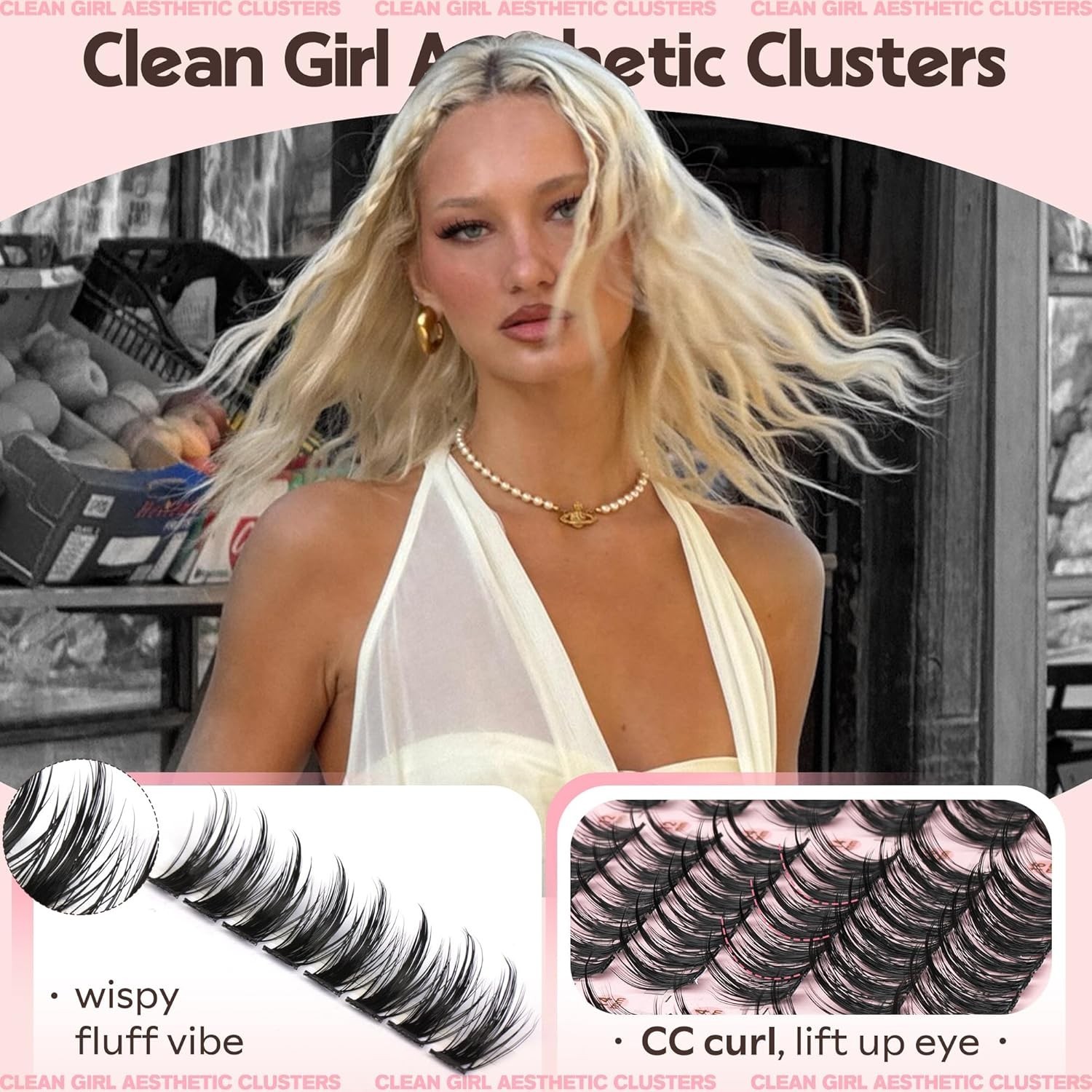 Manga Lash Clusters 12-14-16mm Natural Wispy Fairy Eyelash Clusters 144pcs Fl…