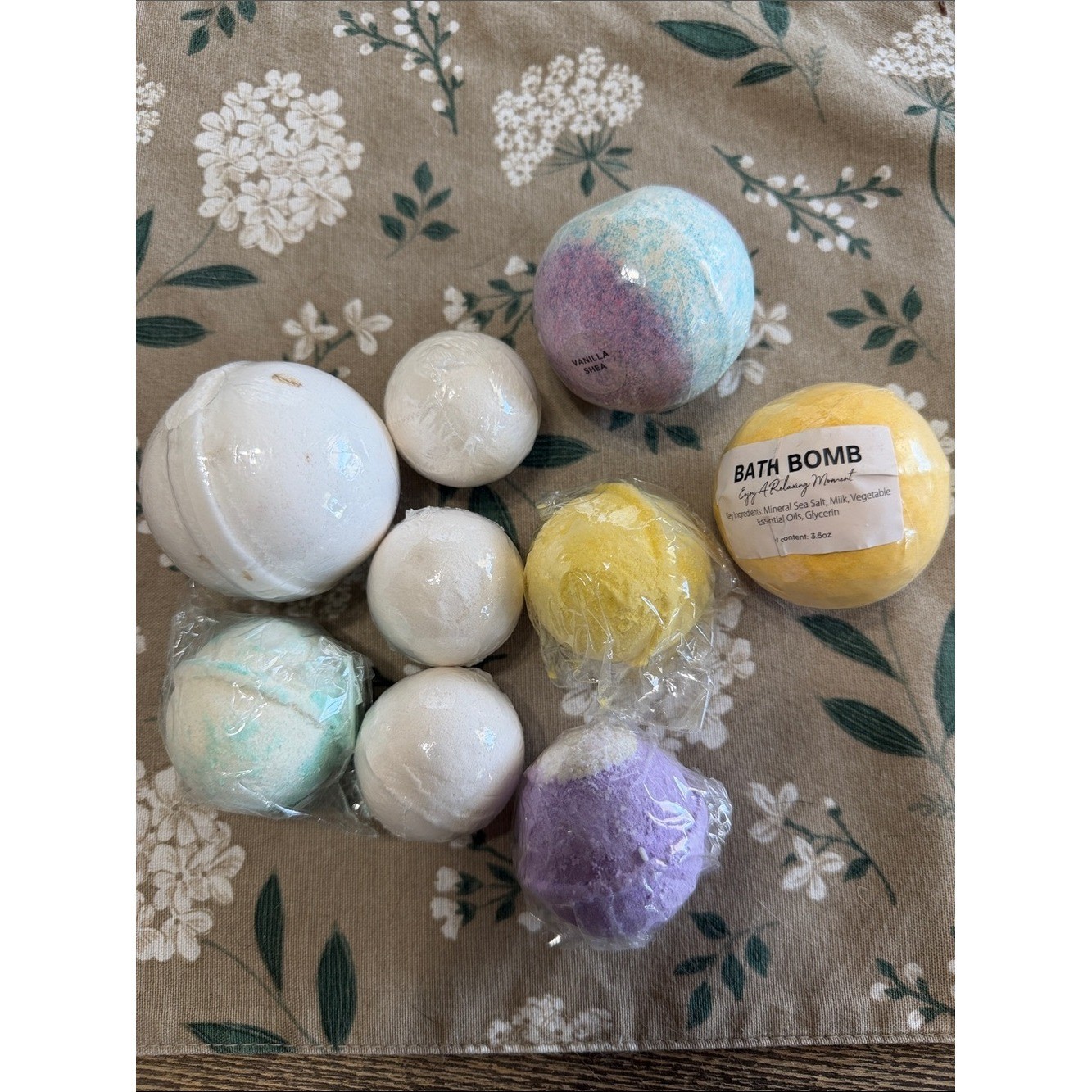 (9) Assorted Bath Bomb Set – White, Yellow, Purple, Blue Self Care Relax