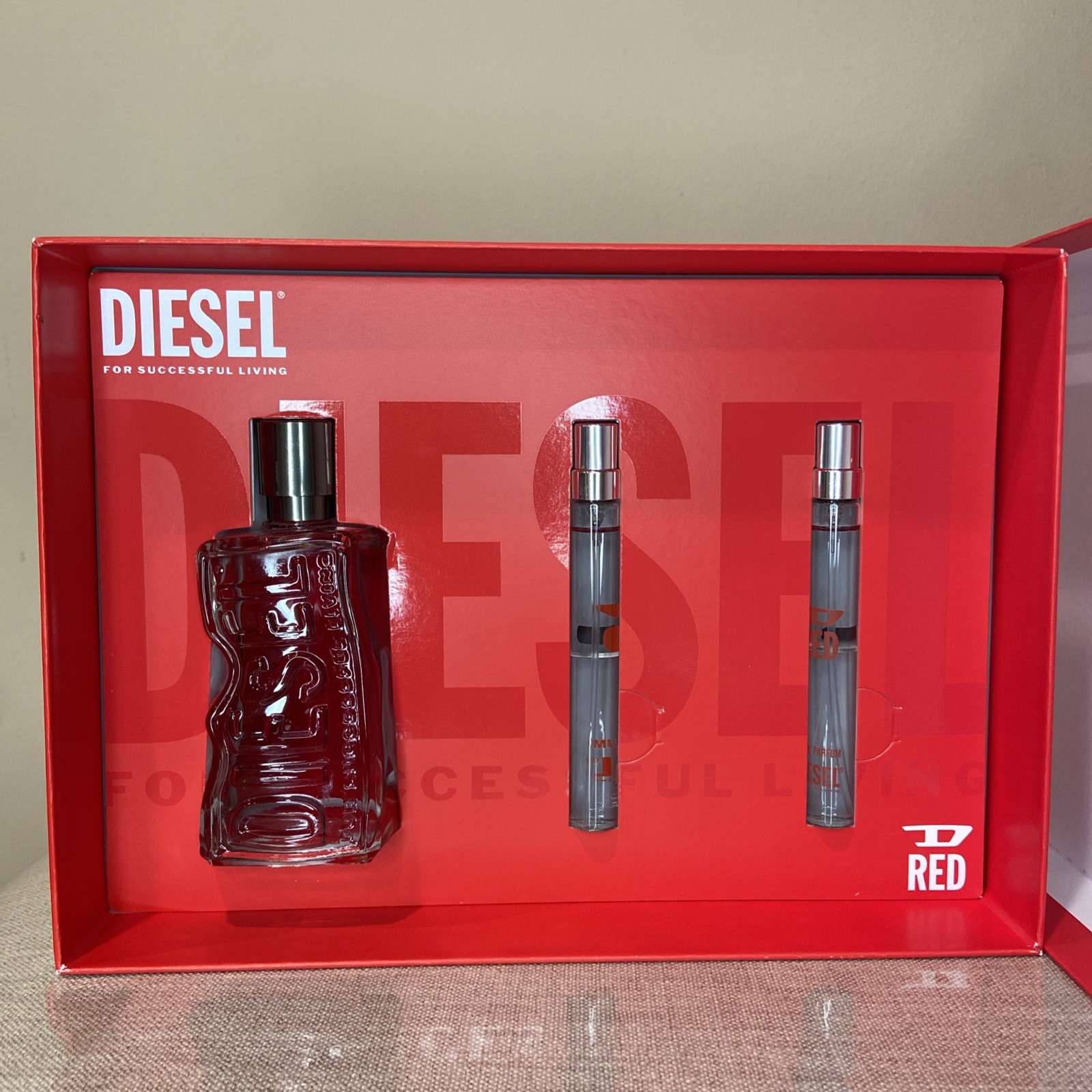 Diesel Men’s 3-Pc. D Red Eau de Parfum Boxed Gift Set 3.4fl oz & 2-0.3fl oz New