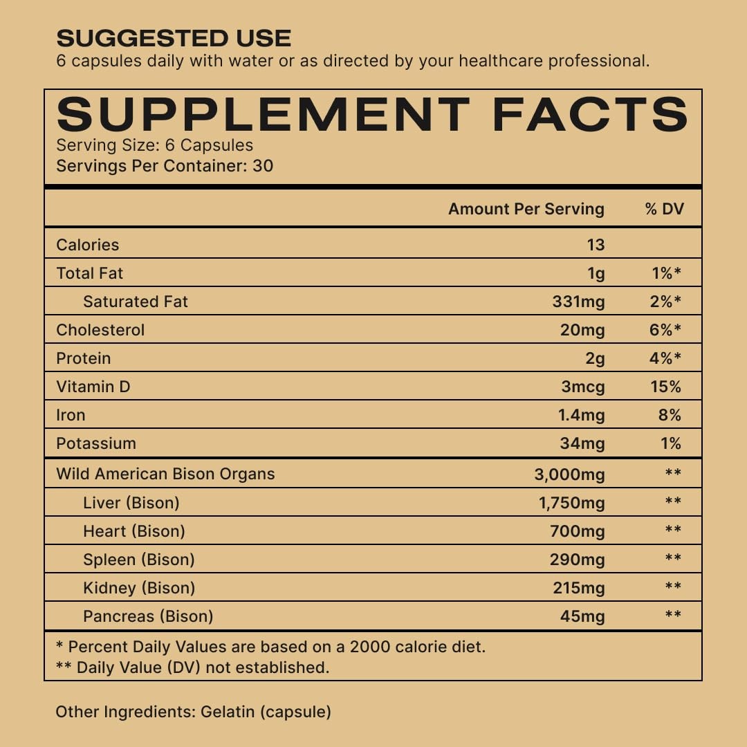 Human Nature Human Potential Wild & Grass Fed Bison Organ Supplement with 150…