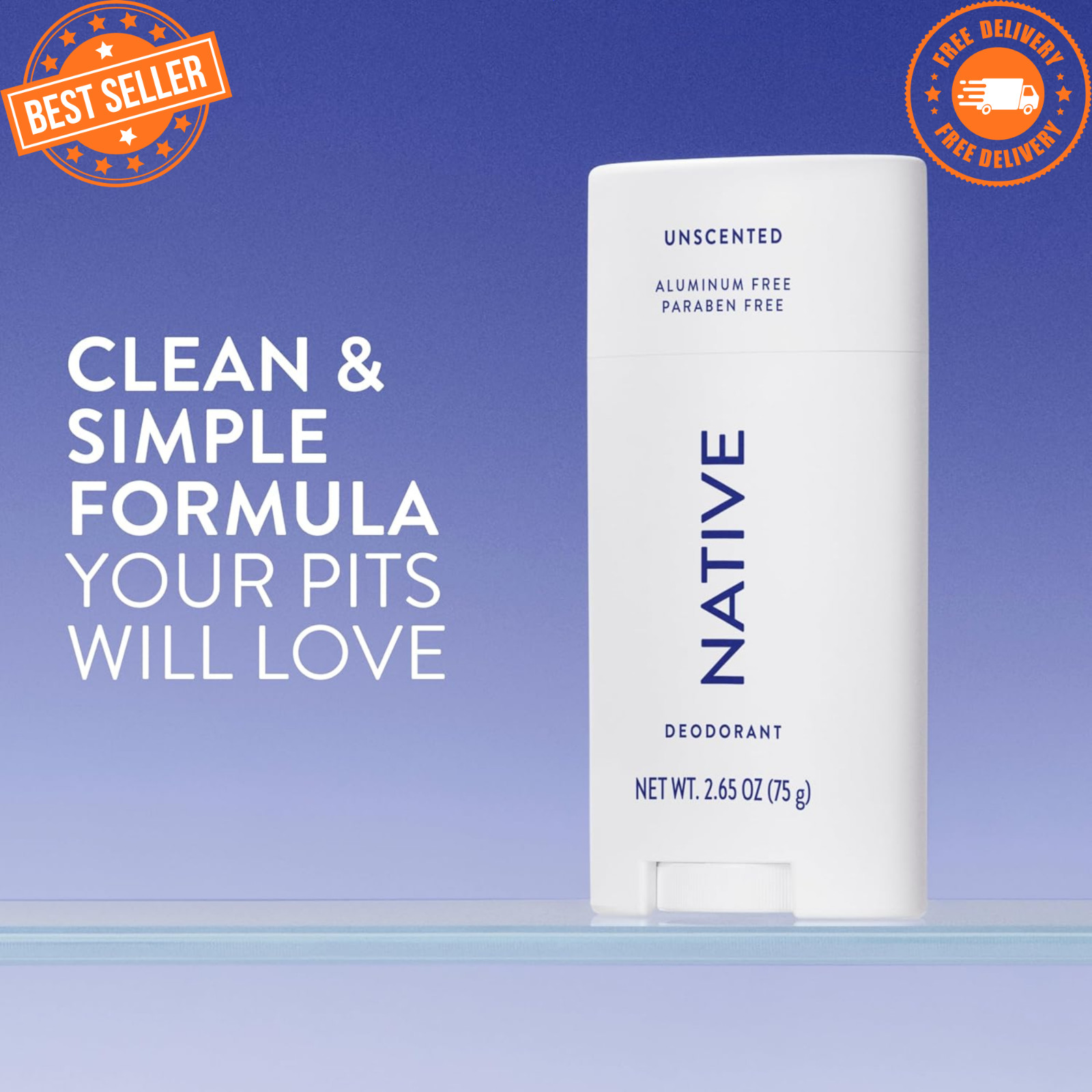 Native Deodorant Unscented Natural Aluminum Free 72Hr Odor Control 2.65oz NEW