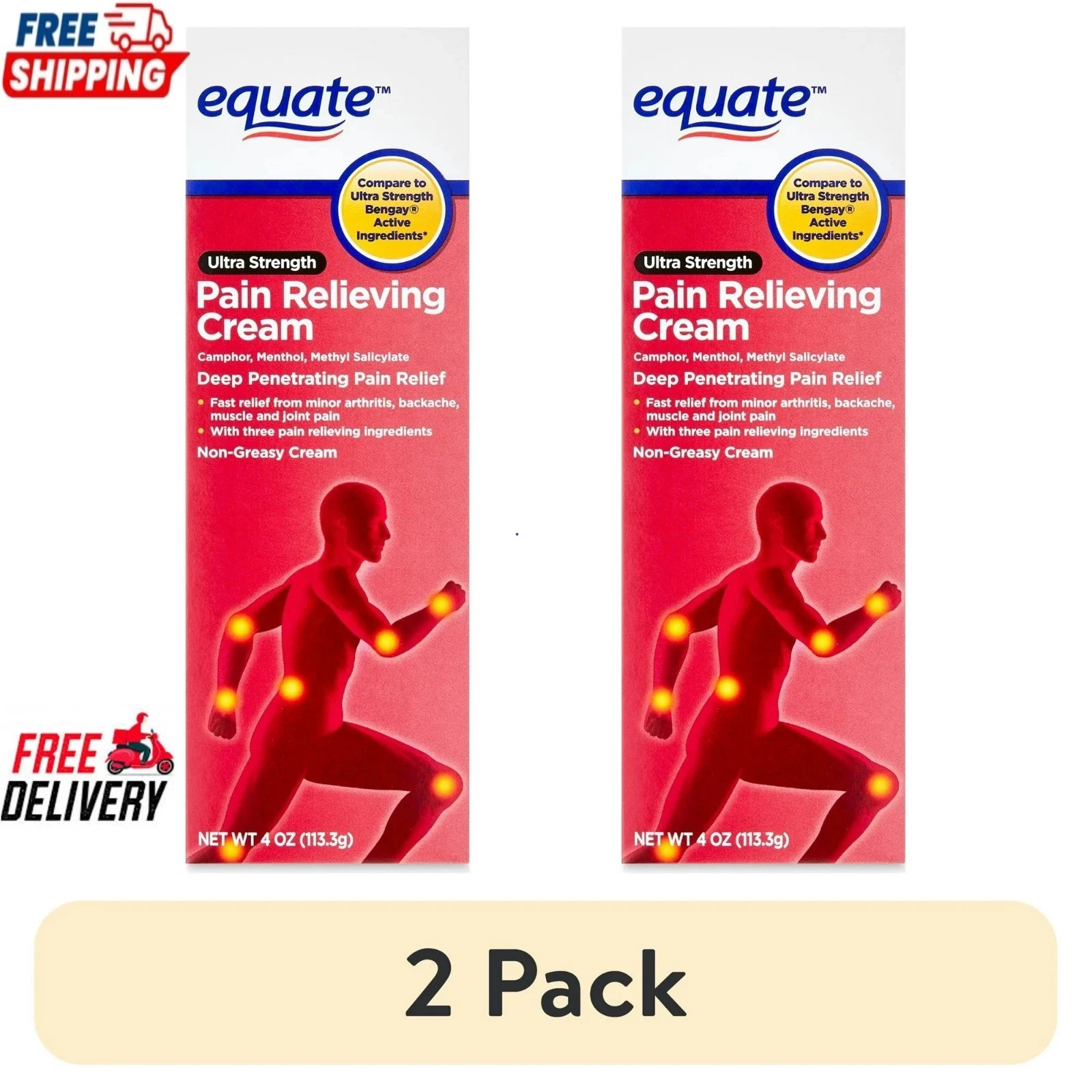 2 Packs Equate Ultra Strength Pain Relief Cream, 4 Oz