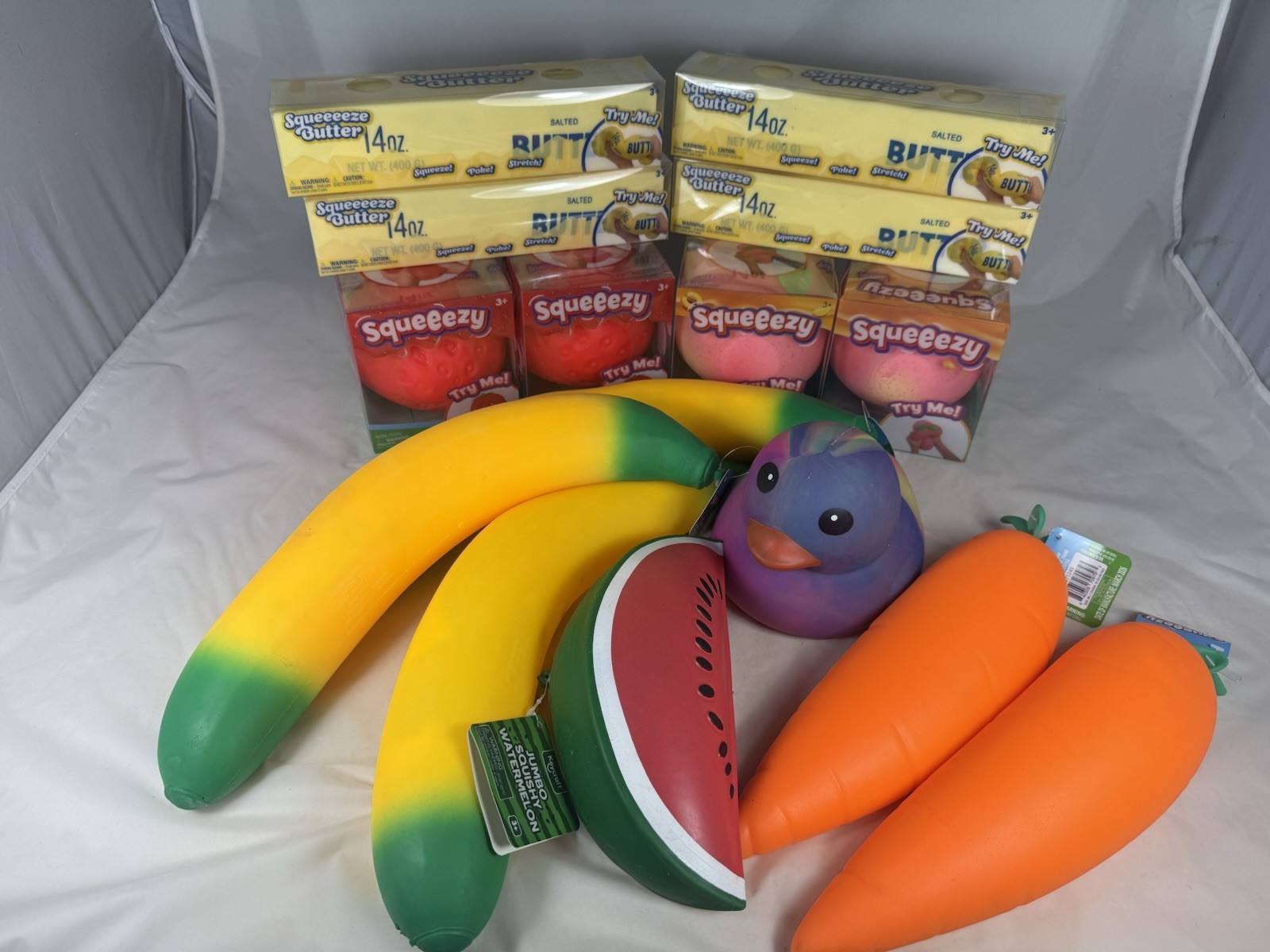 Sunny Days Squeezy New Jumbo Butter Strawberry Peach Carrot Duck Lot Of 15
