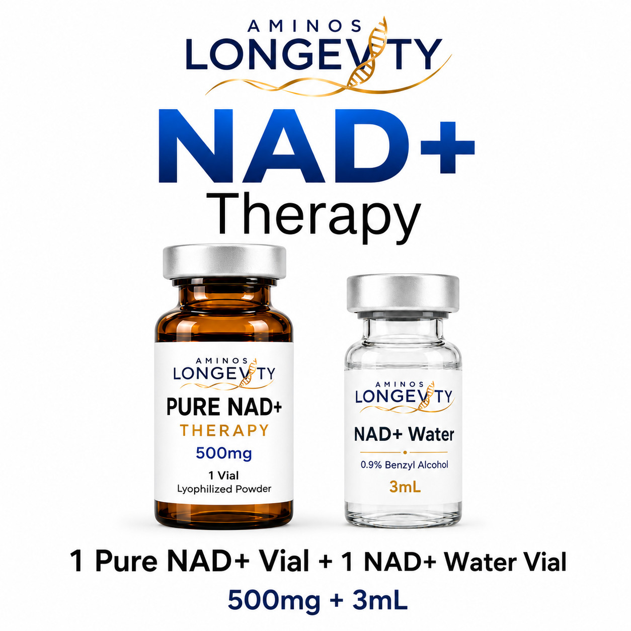 PURE NAD+ Therapy Vials | 3rd Party Tested | COA | Aminos Longevity