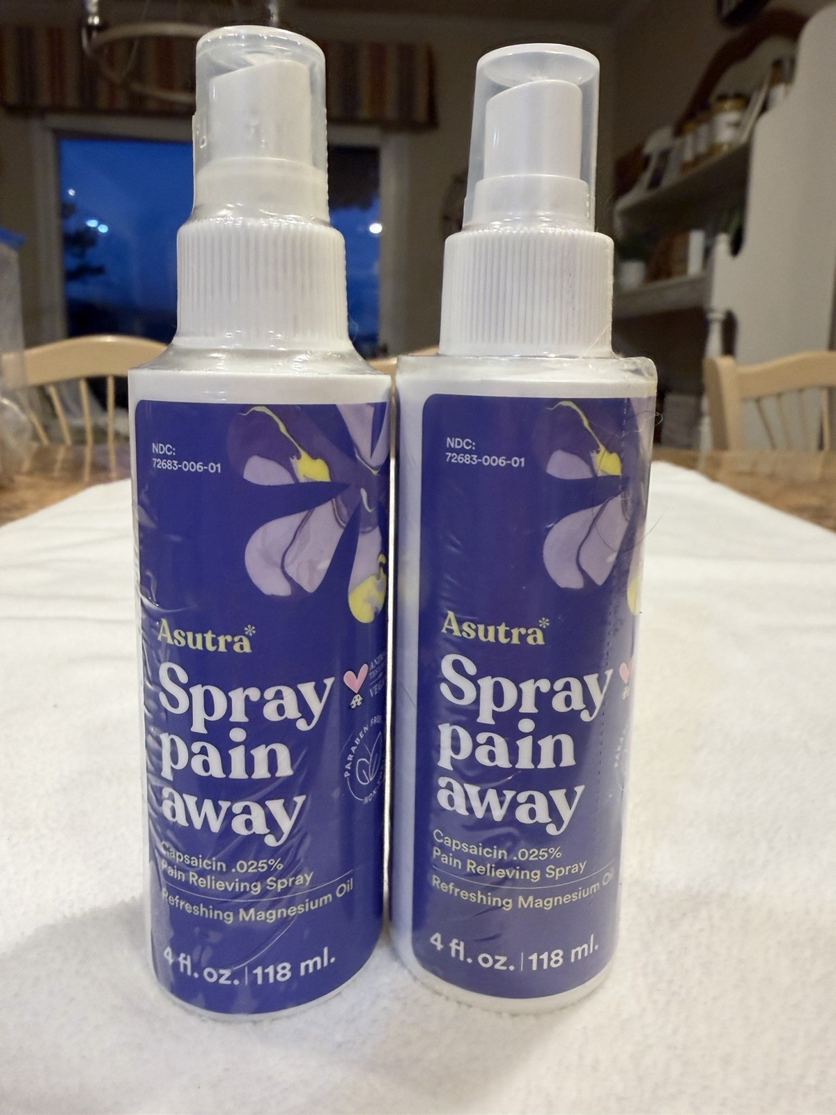 Asutra Set of 2 Spray Pain Away -Capsaicin-Refreshing Magnesium Oil,4oz, Sealed