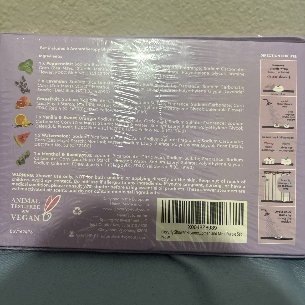 Cleverfy Shower Steamers 6-Pack Aromatherapy Vegan Purple Box, 5 Scents