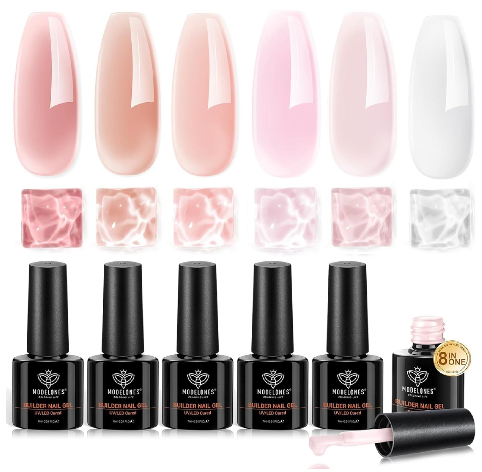 modelones Gel Polish Builder Nail Set, Builder Base Colors Jelly Nude Pink Hard