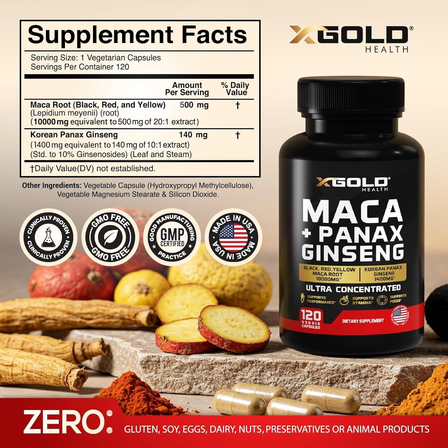 Extracto 20:1 de cápsulas de raíz de maca + extracto coreano de Panax Ginseng 1