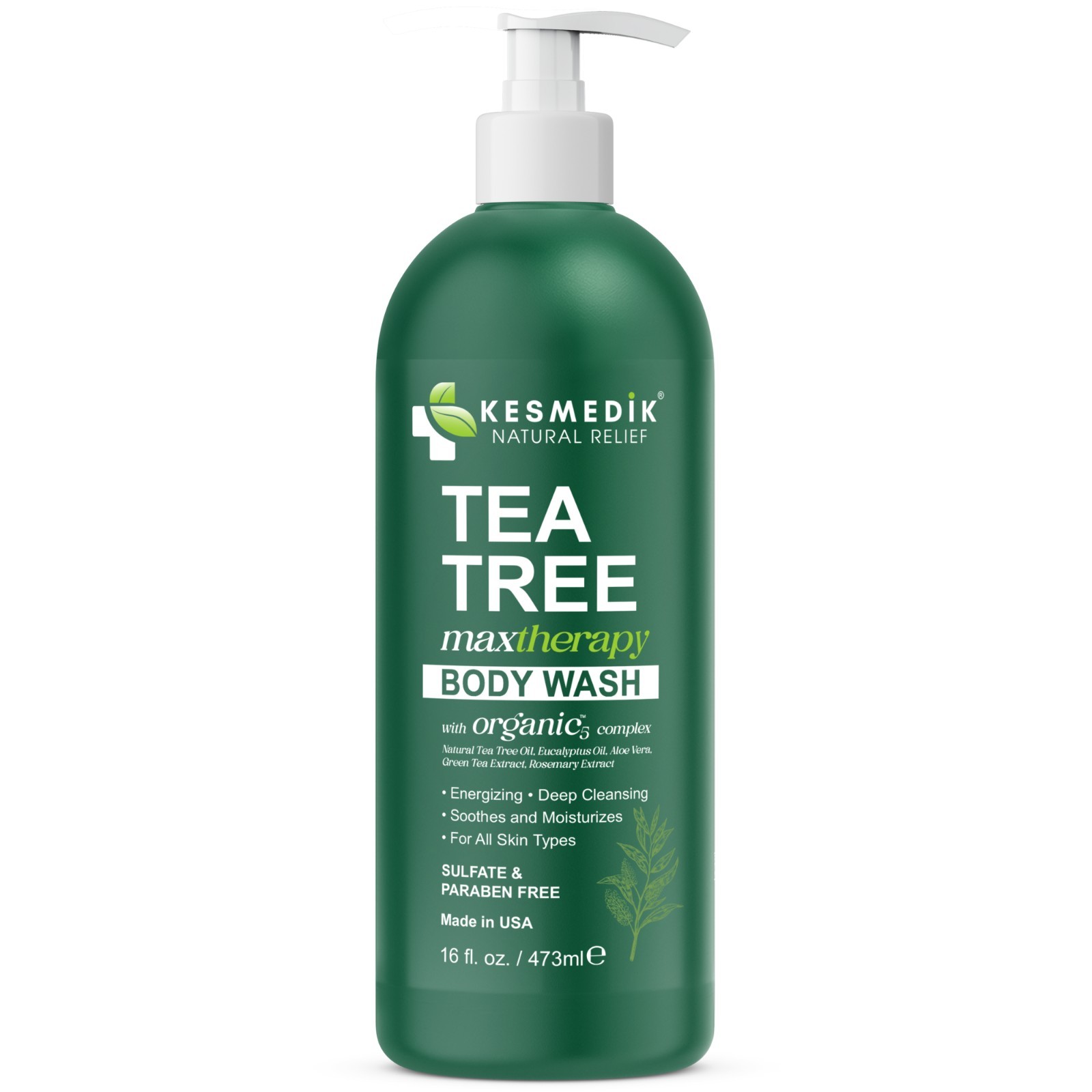 Kesmedik Tea Tree Body Wash, Organic-5 Complex, Refresh & Hydrate – 2 Pack