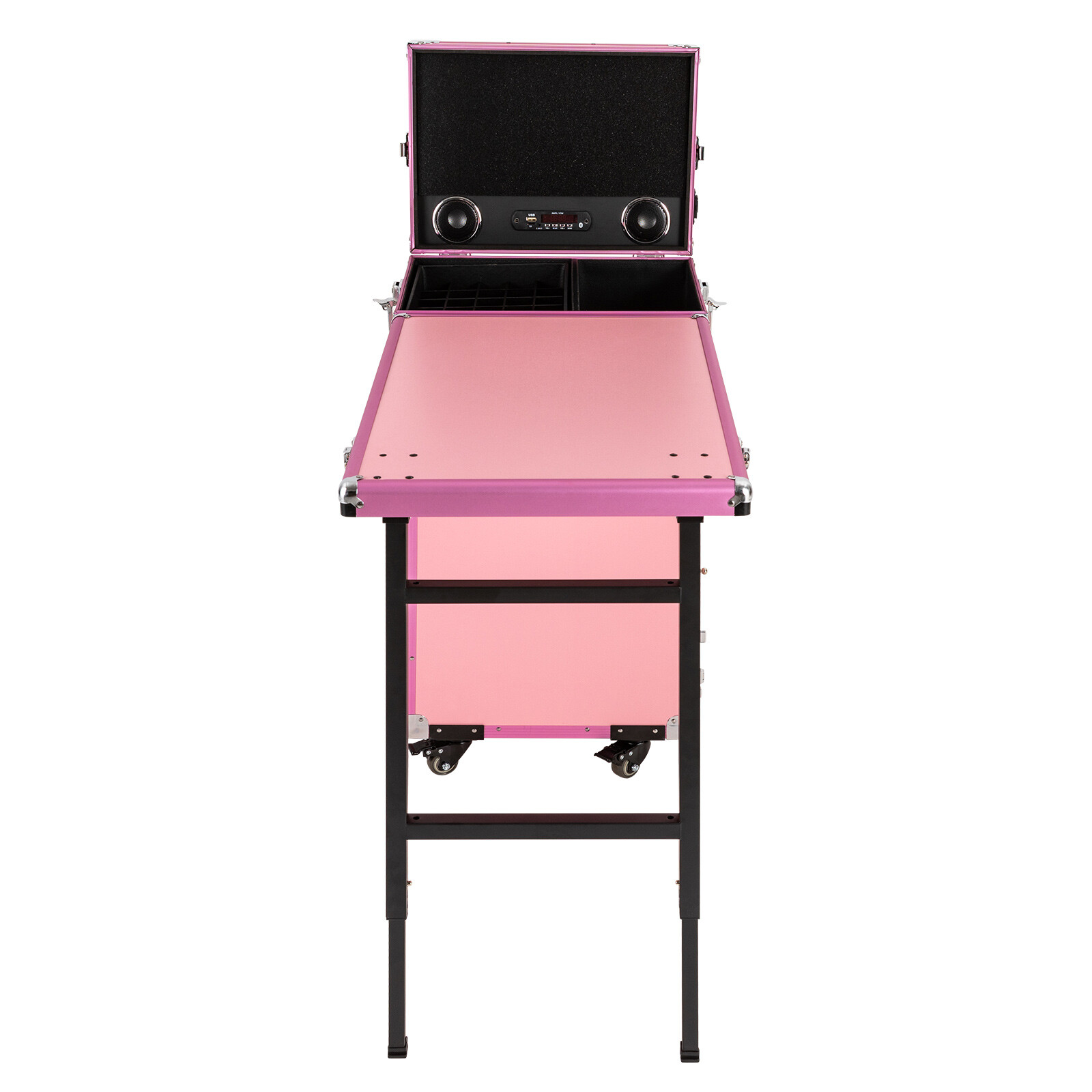 Pink US Standard Rolling Manicure Desk Makeup Train Case Travel Cosmetic Trolley